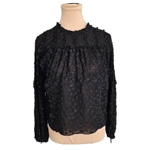 Aritzia Wilfred Black Ruffled Blouse with Textured Details Lightweight Sz XS